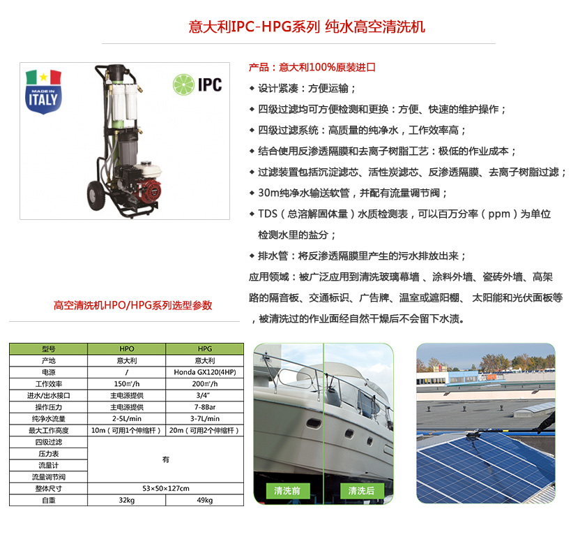 ipc高空清洗机cte性能特点及参数